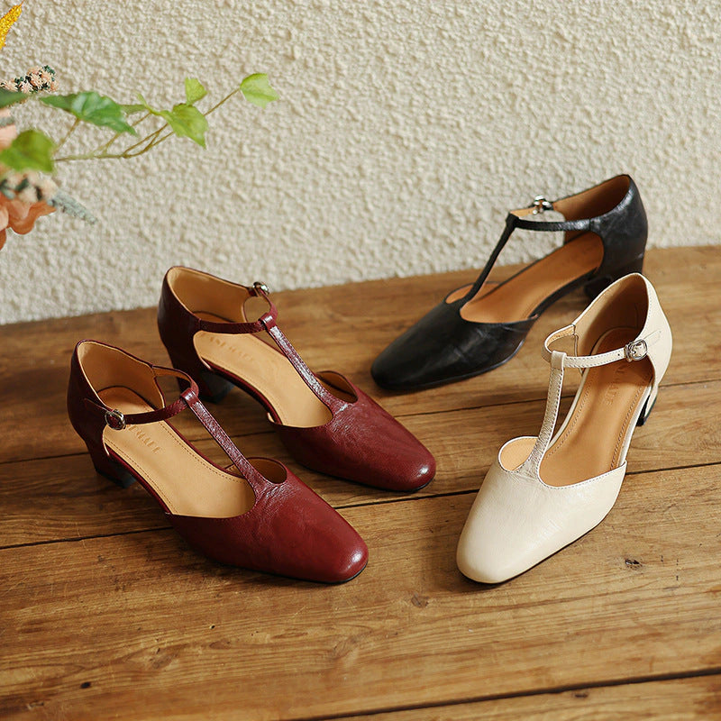 Ninon Leather T-Strap Heels