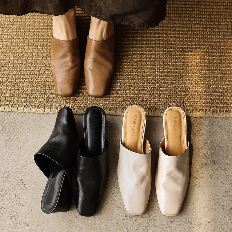 Sylvie Square-Toe Leather Mules