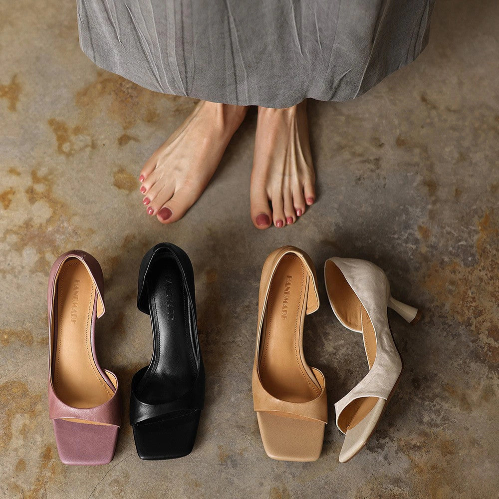 Yara Square-Toe Leather Heeled Sandals
