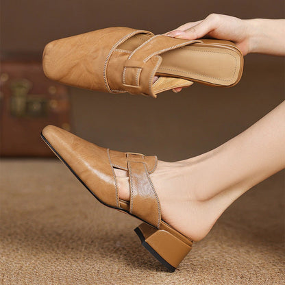 Anouk Square-Toe Leather Mules