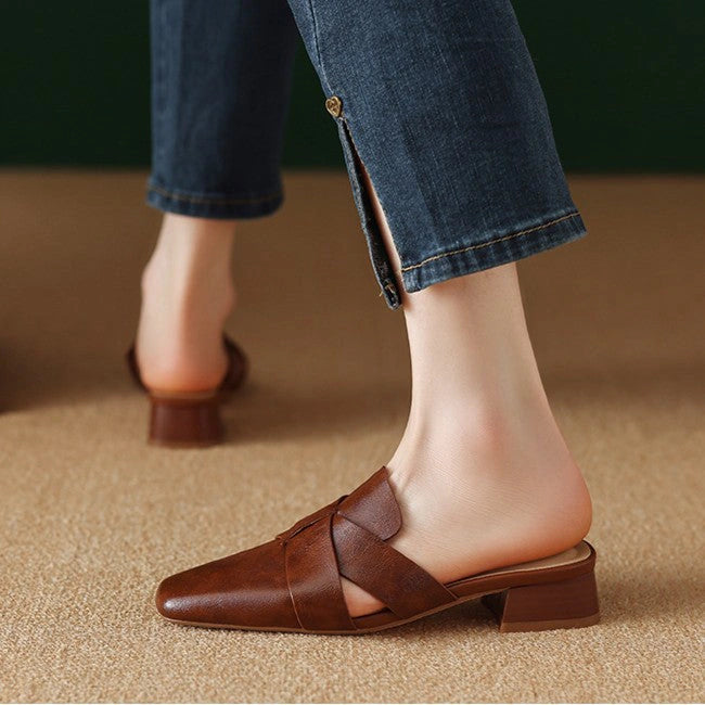 Alba Square Toe Leather Mules