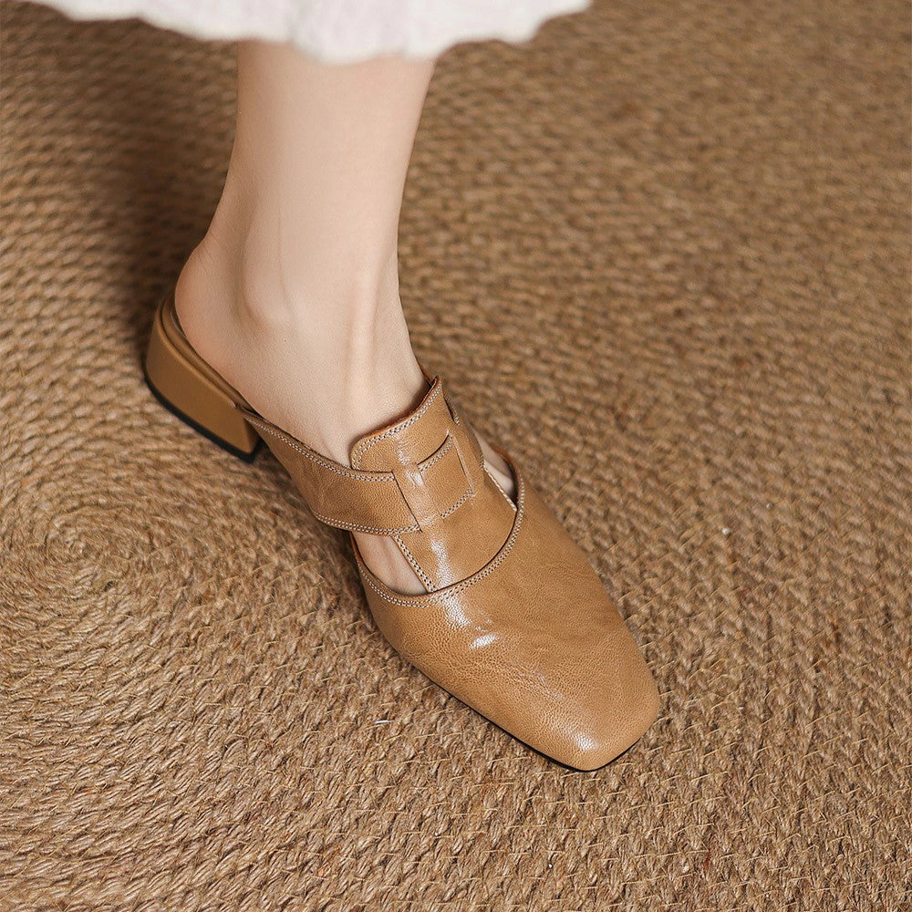 Anouk Square-Toe Leather Mules