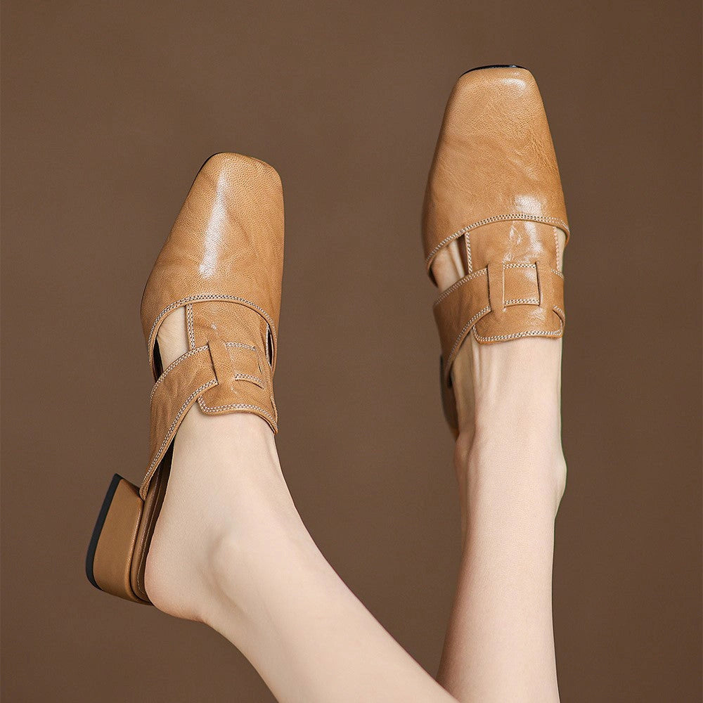 Anouk Square-Toe Leather Mules