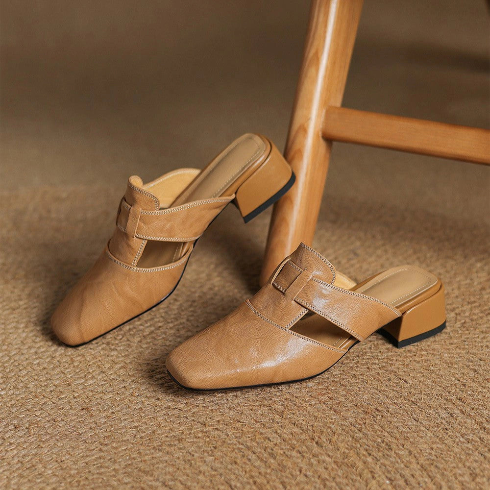 Anouk Square-Toe Leather Mules