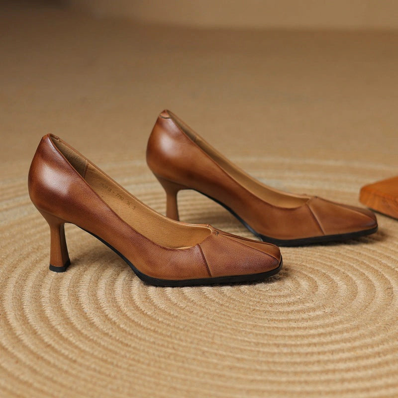 Josephine Leather Square-Toe Pumps