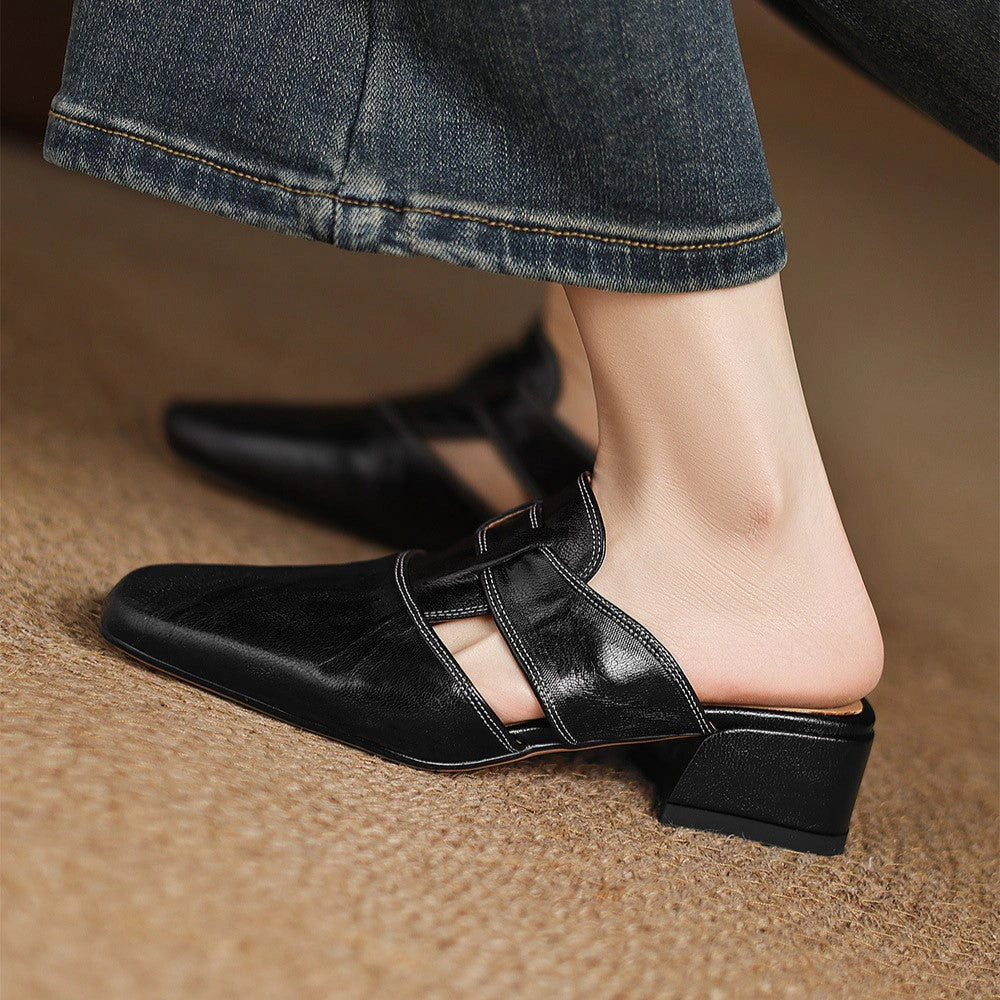 Anouk Square-Toe Leather Mules