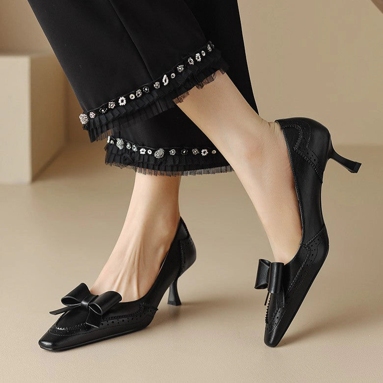 Violaine Leather Ribbon Pumps