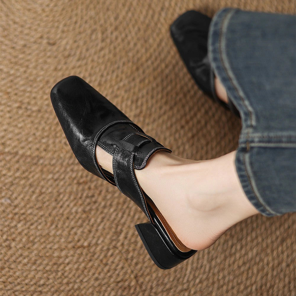 Anouk Square-Toe Leather Mules