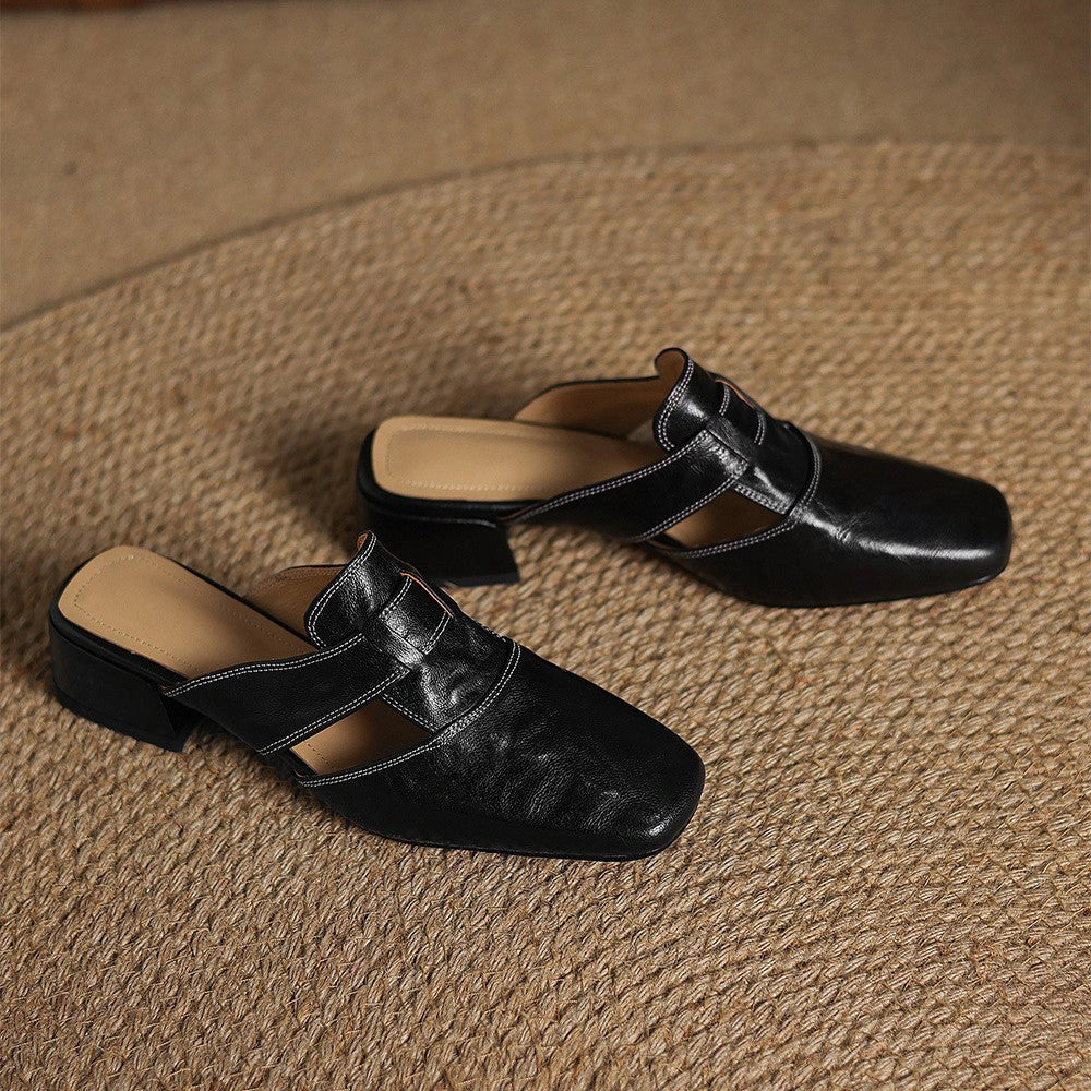 Anouk Square-Toe Leather Mules