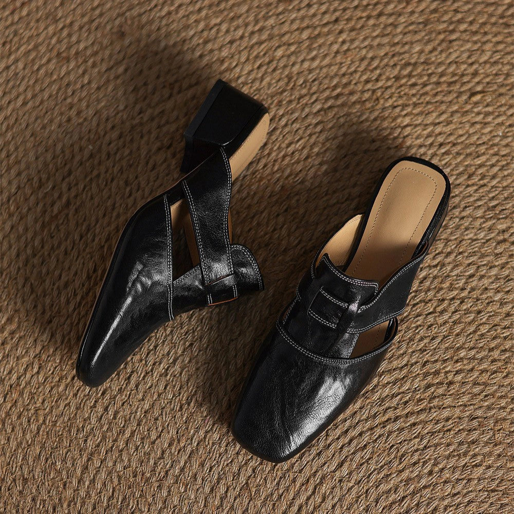 Anouk Square-Toe Leather Mules