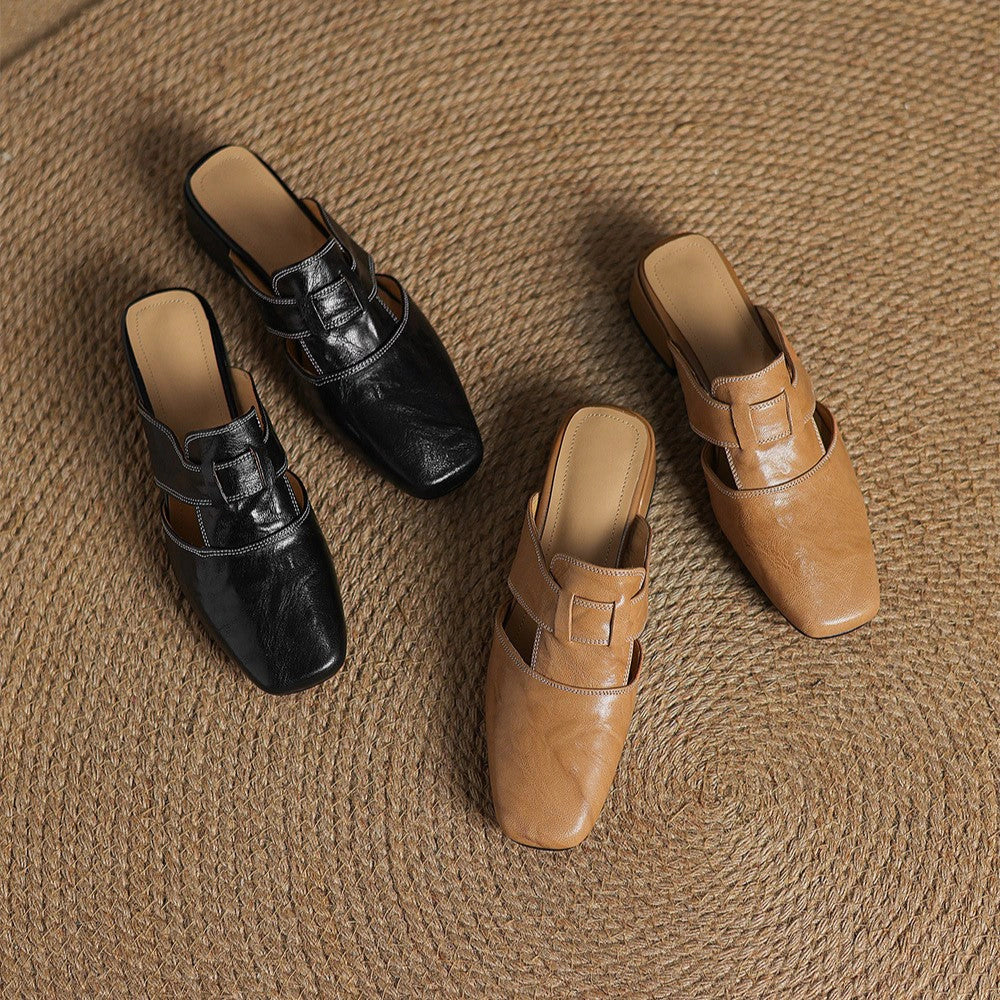 Anouk Square-Toe Leather Mules