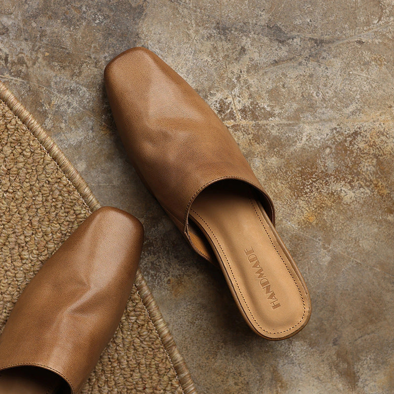 Sylvie Square-Toe Leather Mules