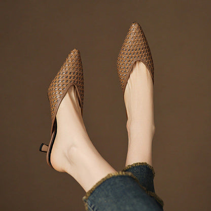 Thea Woven Leather Heel Mules