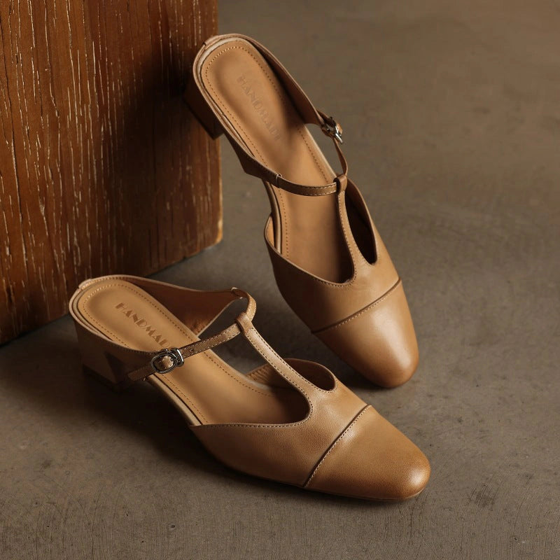 Rhea T-Bar Leather Mules