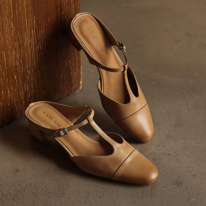 Rhea T-Bar Leather Mules