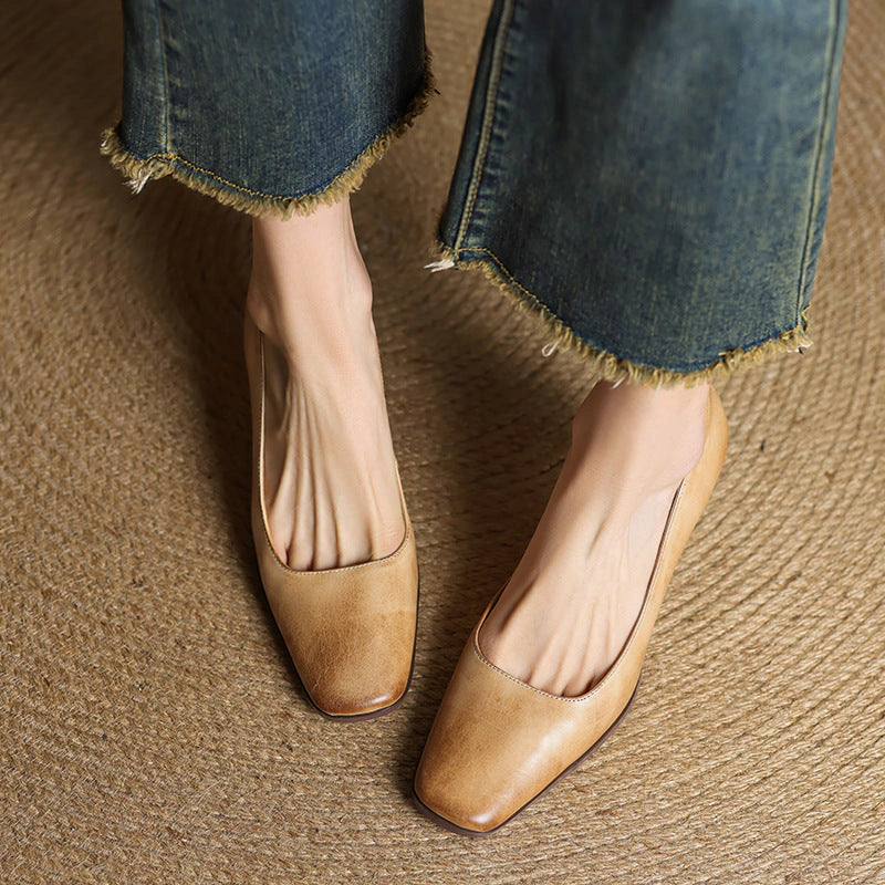 Adele Square Leather Pumps