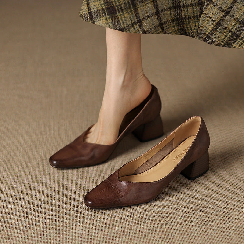 Selene Leather Square Pumps
