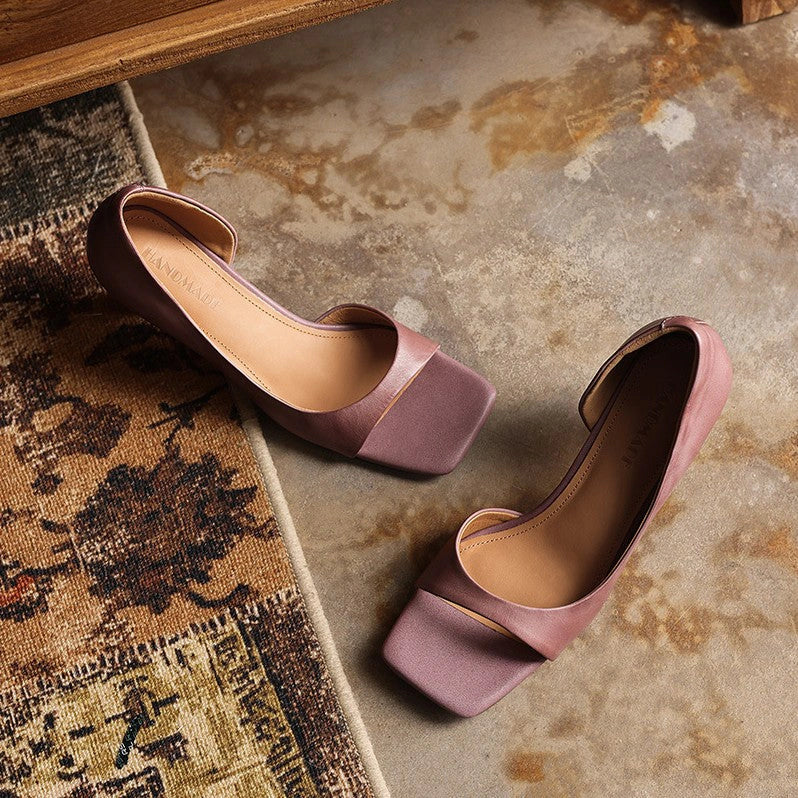 Yara Square-Toe Leather Heeled Sandals