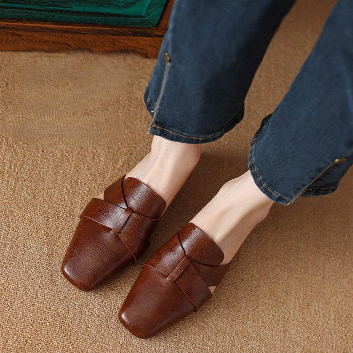Alba Square Toe Leather Mules