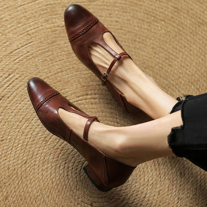 Clemence T-Strap Leather Mary Janes