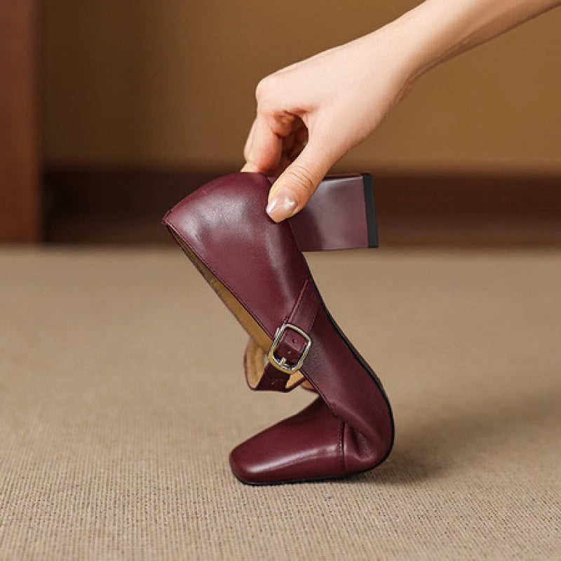 Ines Square-Toe Leather Mary-Jane Heels