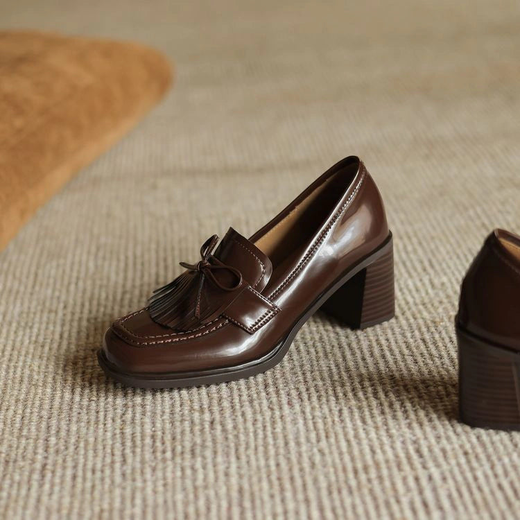 Nadia Tassel Leather Loafer Pumps