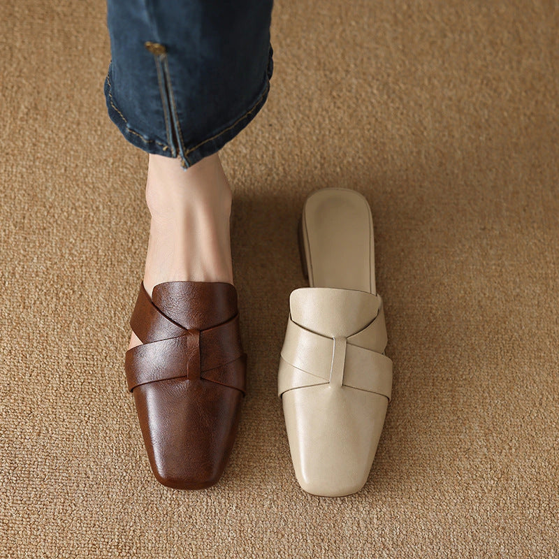 Alba Square Toe Leather Mules