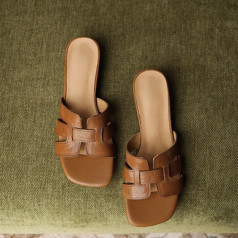 Leia Square Leather Slides