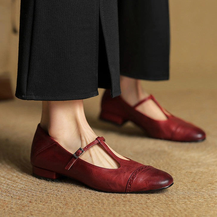 Clemence T-Strap Leather Mary Janes