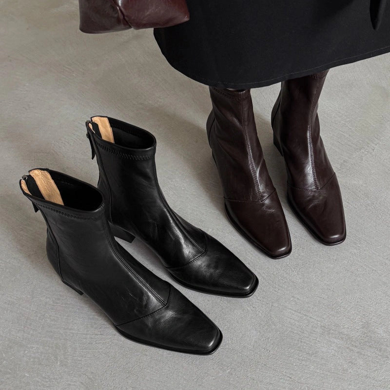 Cira Square-Toe Leather Ankle Boots