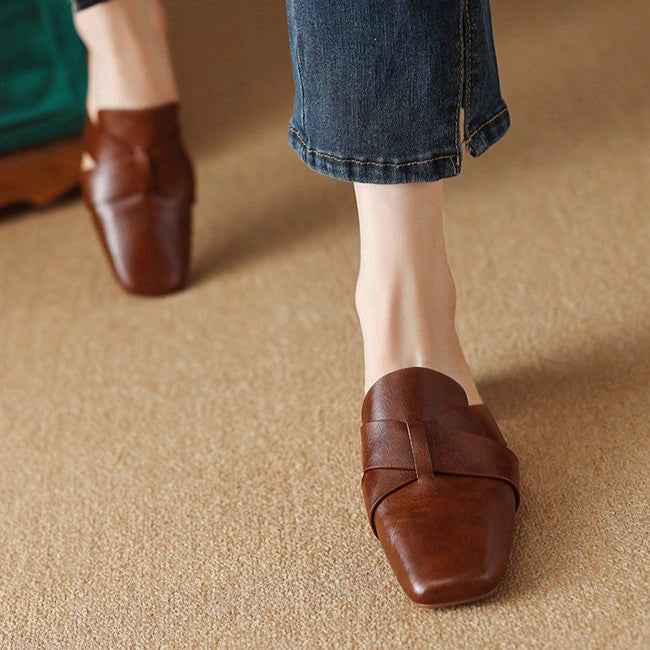 Alba Square Toe Leather Mules