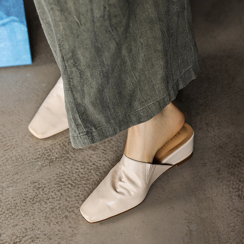 Sylvie Square-Toe Leather Mules