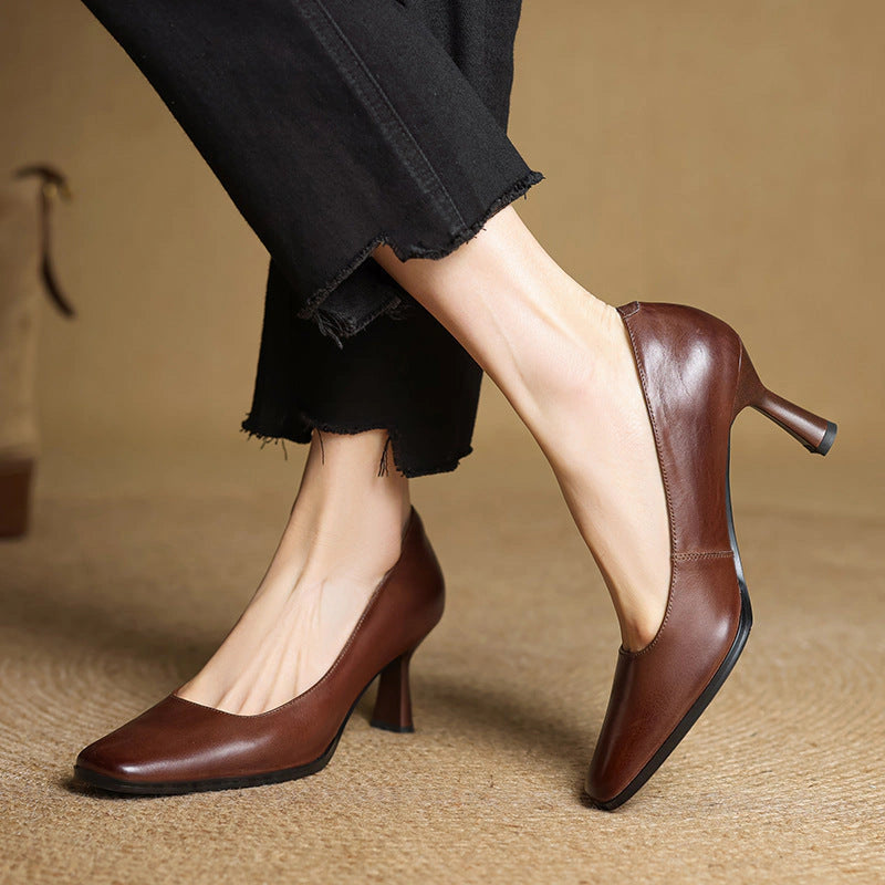 Adele Square Leather Pumps
