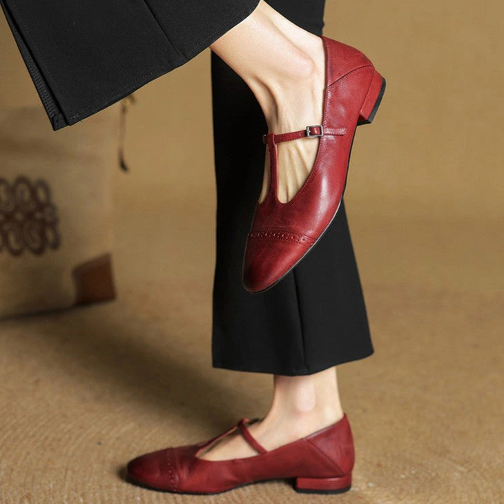 Clemence T-Strap Leather Mary Janes