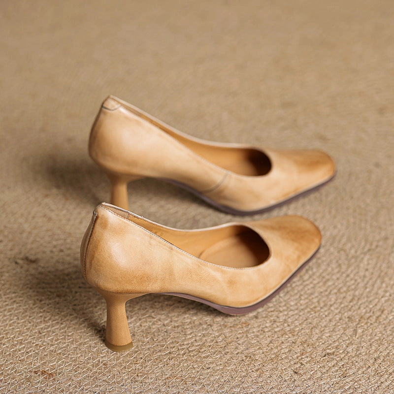 Adele Square Leather Pumps