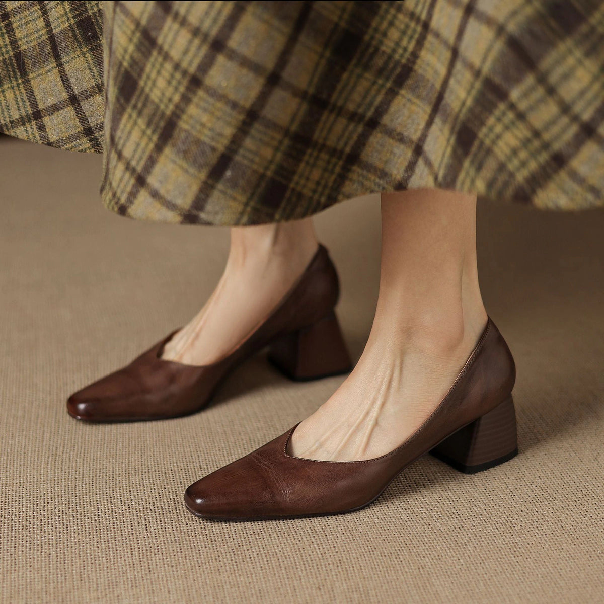 Selene Leather Square Pumps