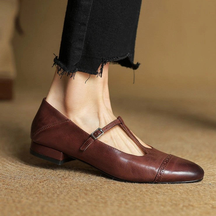 Clemence T-Strap Leather Mary Janes
