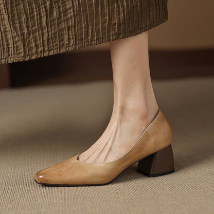 Selene Leather Square Pumps