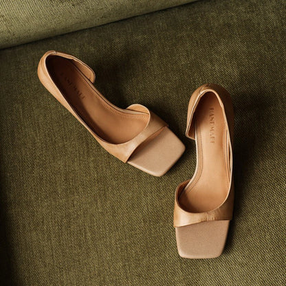 Yara Square-Toe Leather Heeled Sandals