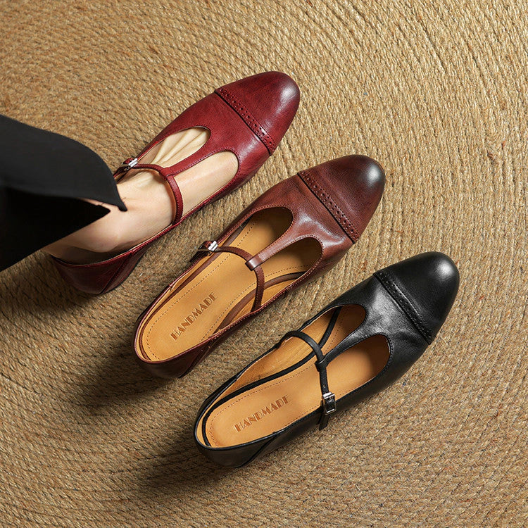 Clemence T-Strap Leather Mary Janes