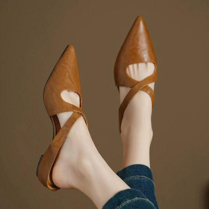 Sabine Cross-Strap Leather Mules