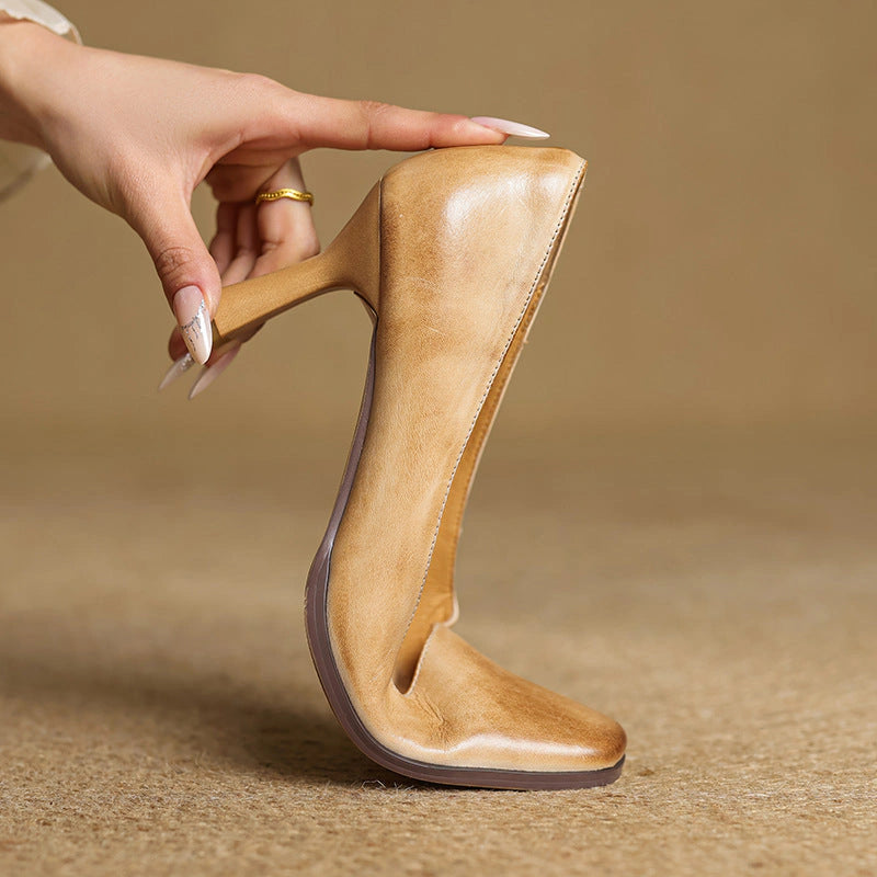 Adele Square Leather Pumps