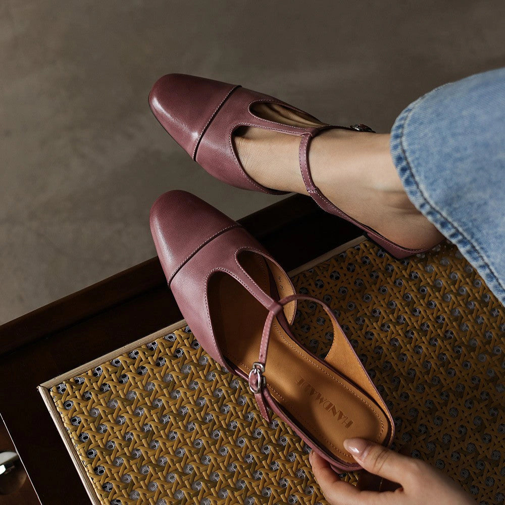 Rhea T-Bar Leather Mules