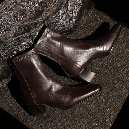 Cira Square-Toe Leather Ankle Boots