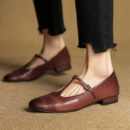 Clemence T-Strap Leather Mary Janes