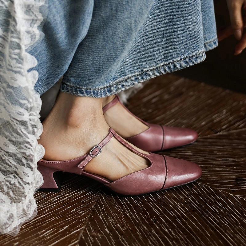 Rhea T-Bar Leather Mules