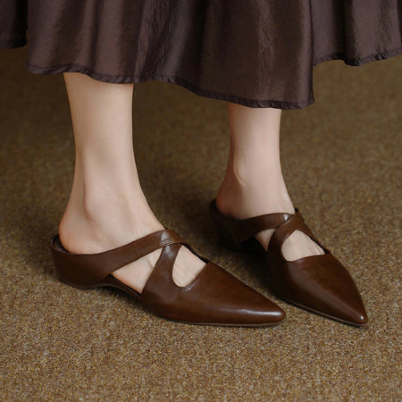 Sabine Cross-Strap Leather Mules
