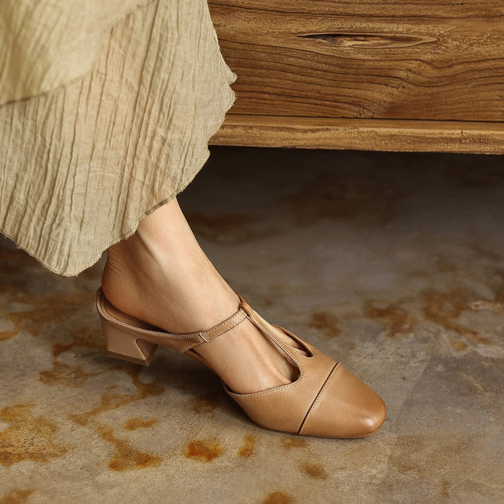 Rhea T-Bar Leather Mules
