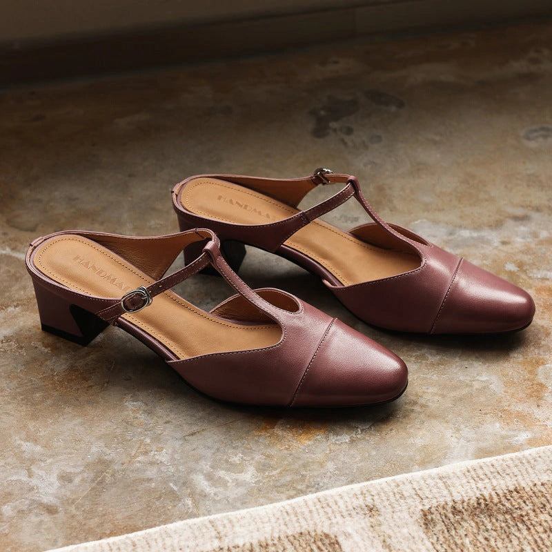 Rhea T-Bar Leather Mules
