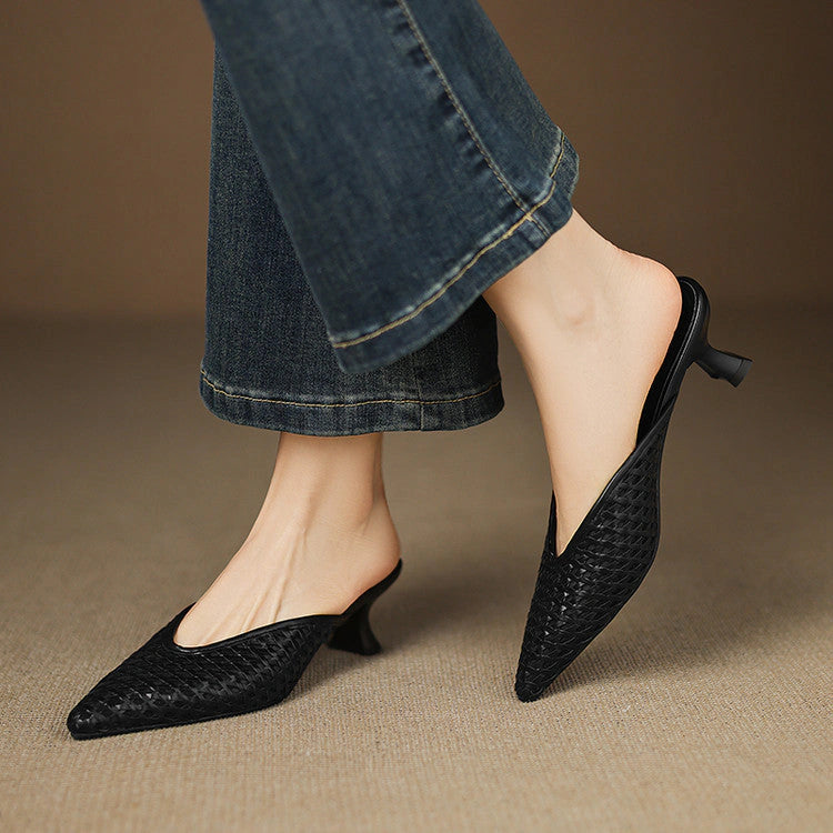 Thea Woven Leather Heel Mules